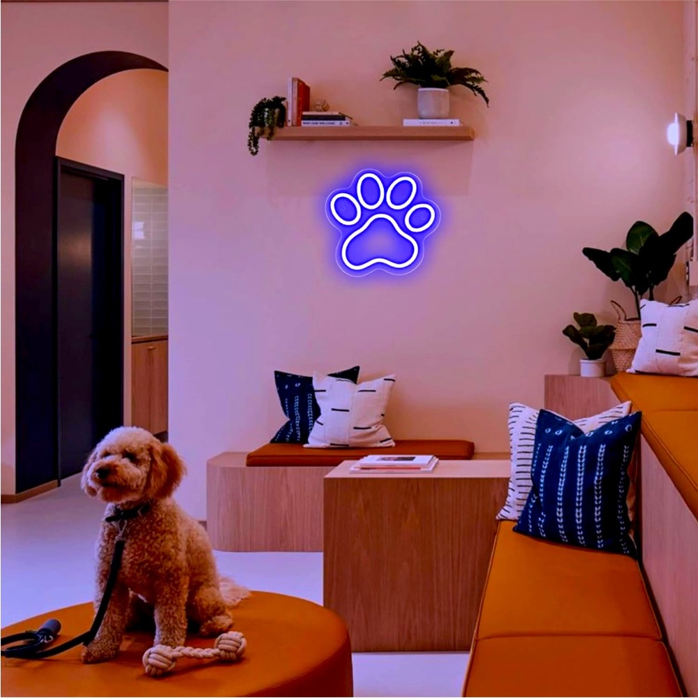 Neon Blue Dog/Cat Paw Print Pet Animal Lover Glowing LED Sign Light Wall Decor - Picture 3 of 7
